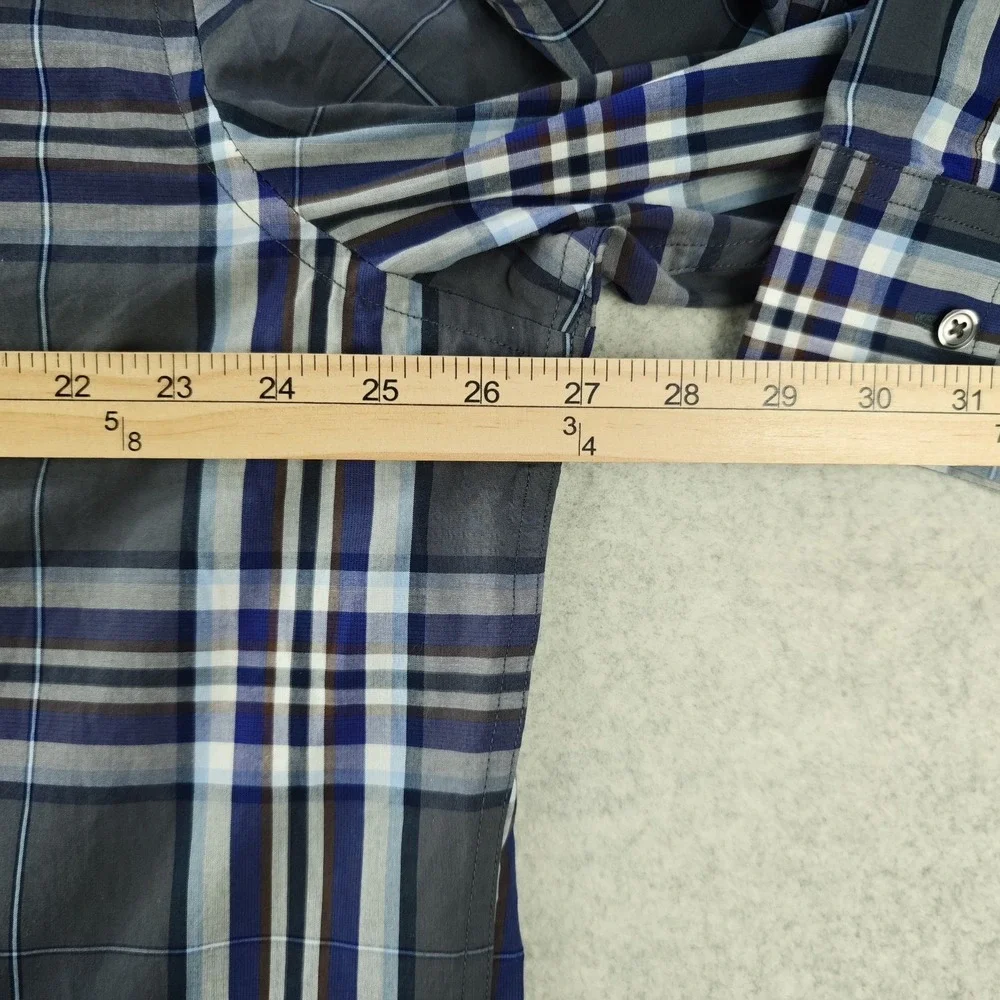 Banana Republic‎ Shirt Mens 2XL 18 18.5 Gray Blue Plaid Long Sleeve Button Up